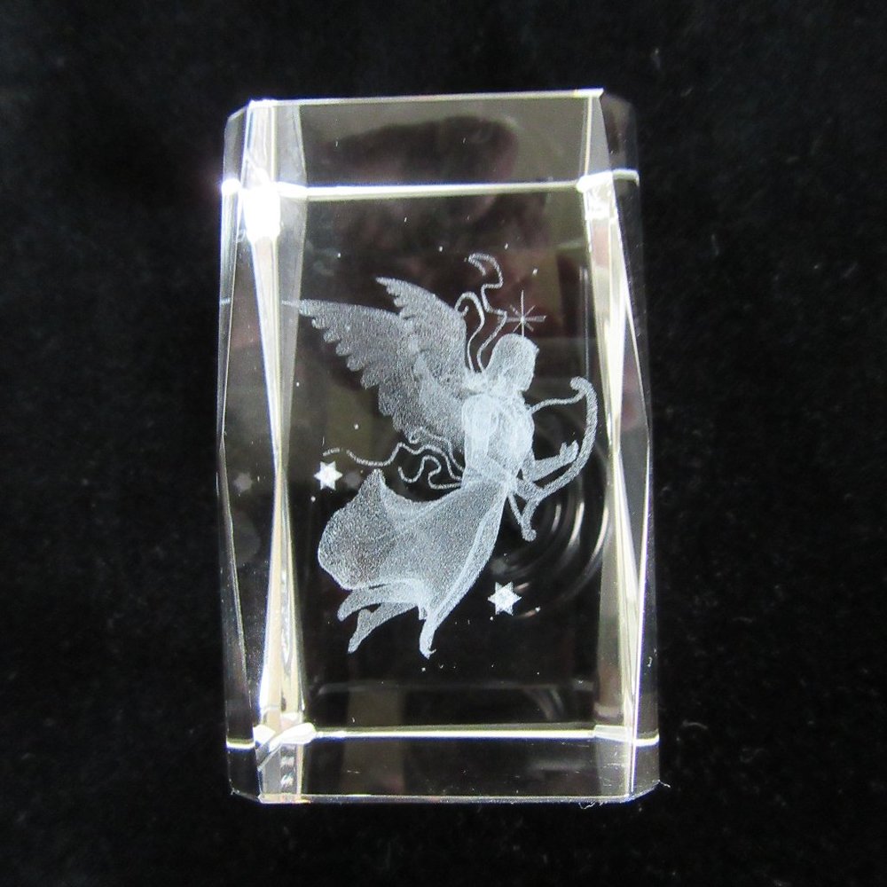 Etched Angel Crystal Cube